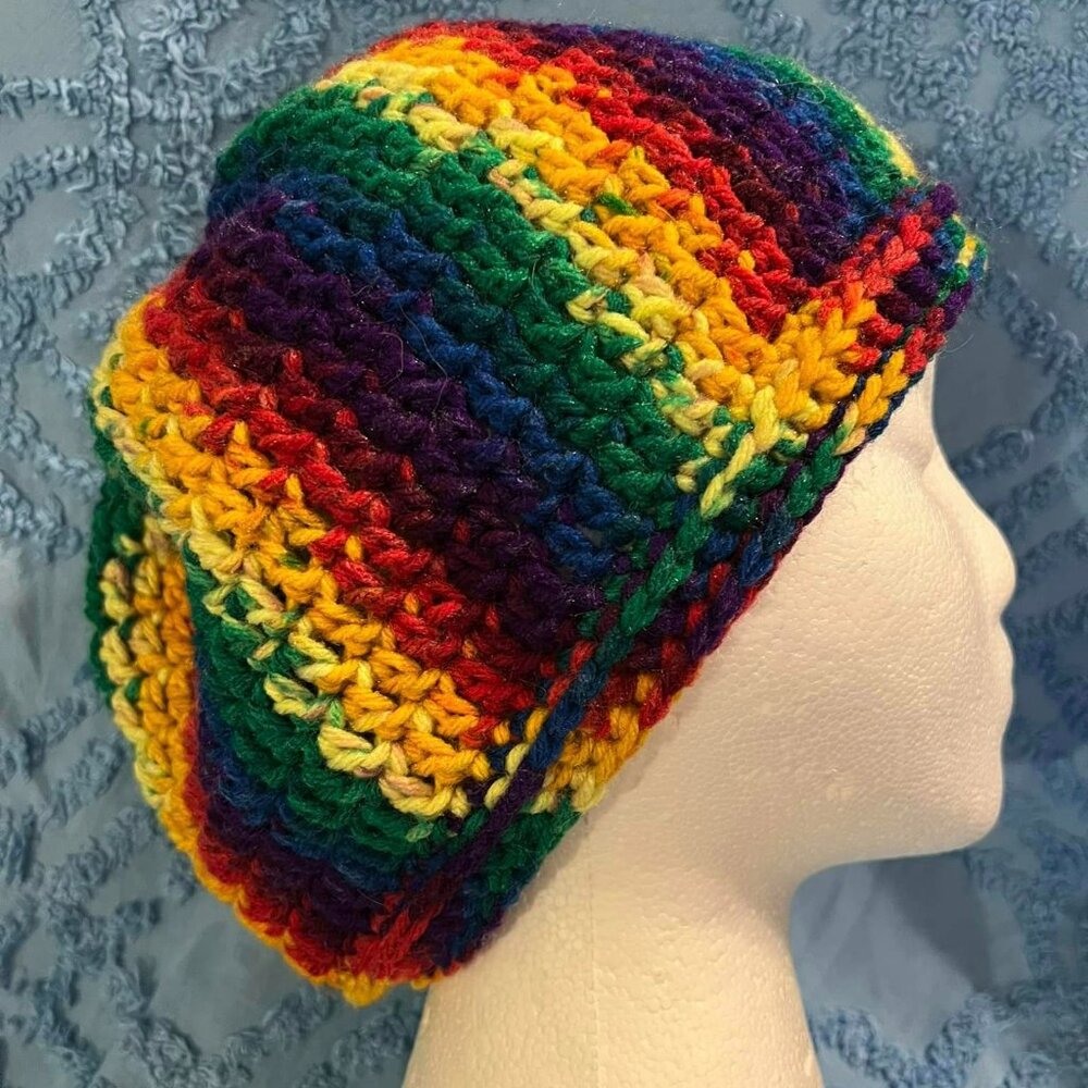 🐻Adult Beanie - New Handmade Rainbow 8.5" Long 22"-27" Circumference